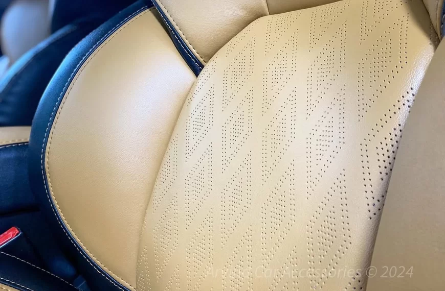 A Tan and Black with Perforated Leather Seat Covers