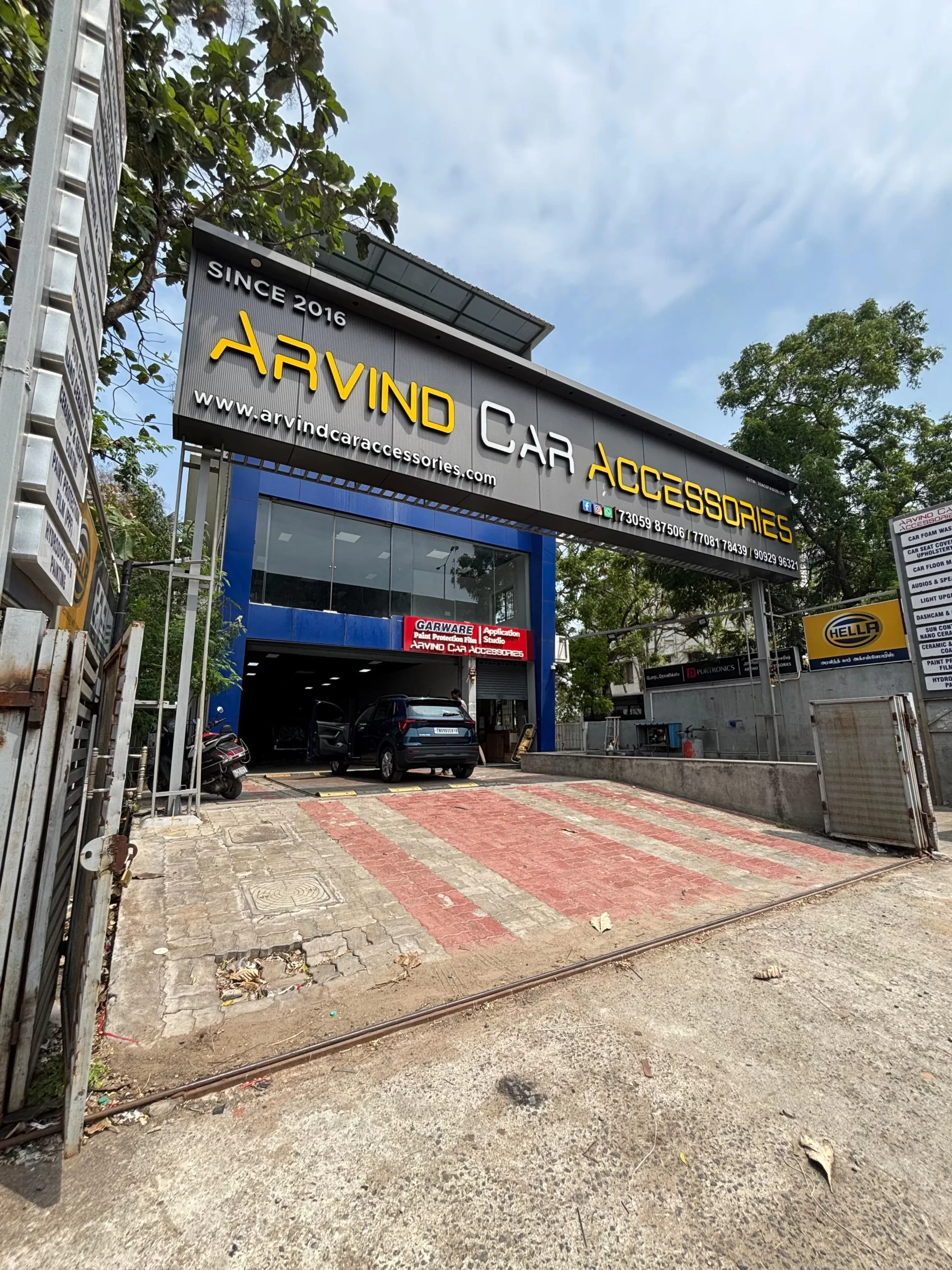 Premium car accessories shop interior ECR Chennai seat covers and audio systems